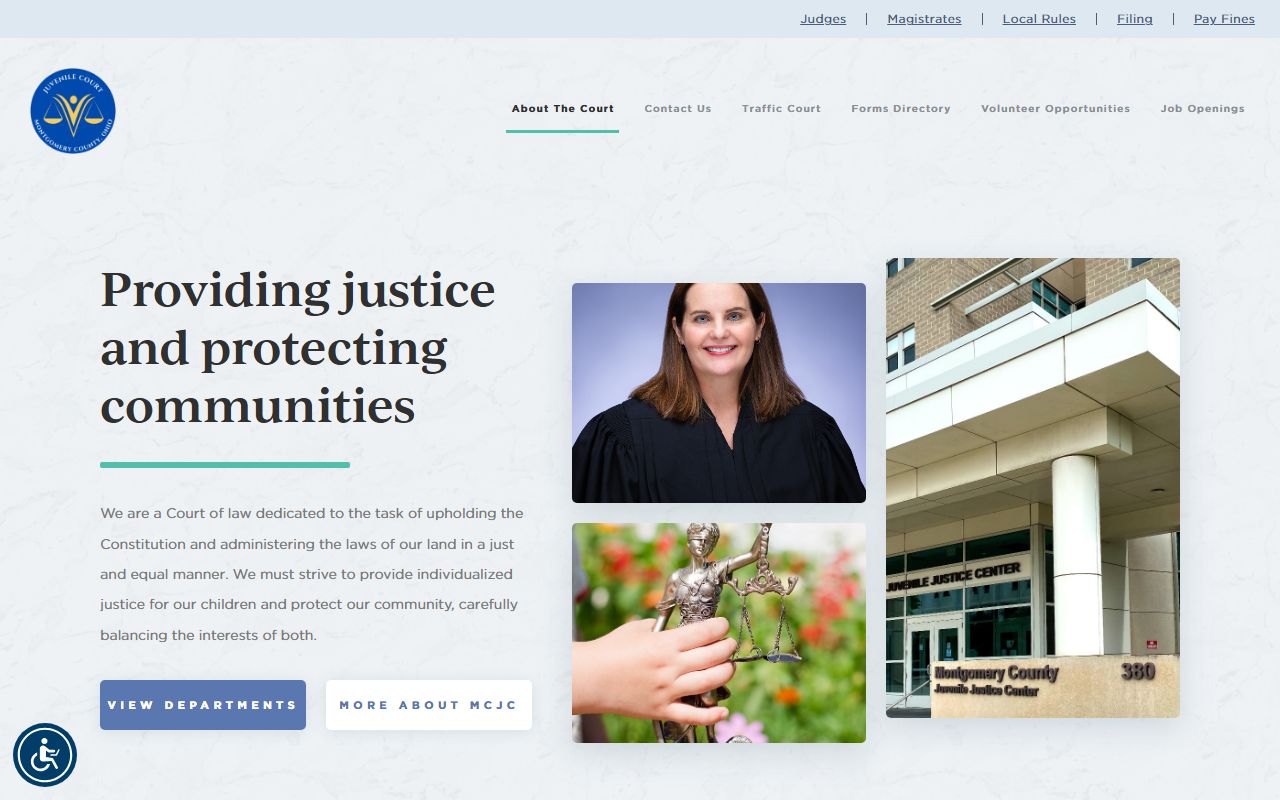 Montgomery County Juvenile Court home page with departments and judges