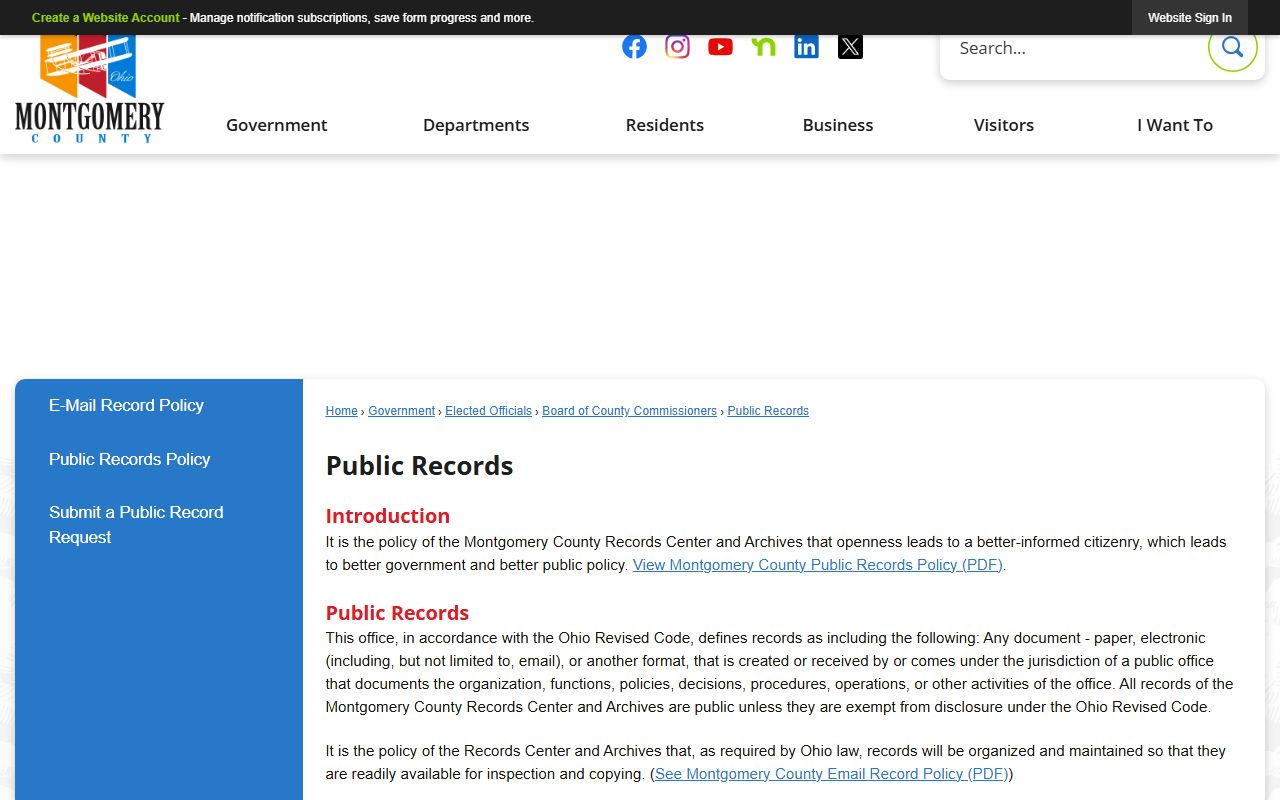 Montgomery County public records page explaining Ohio open records access