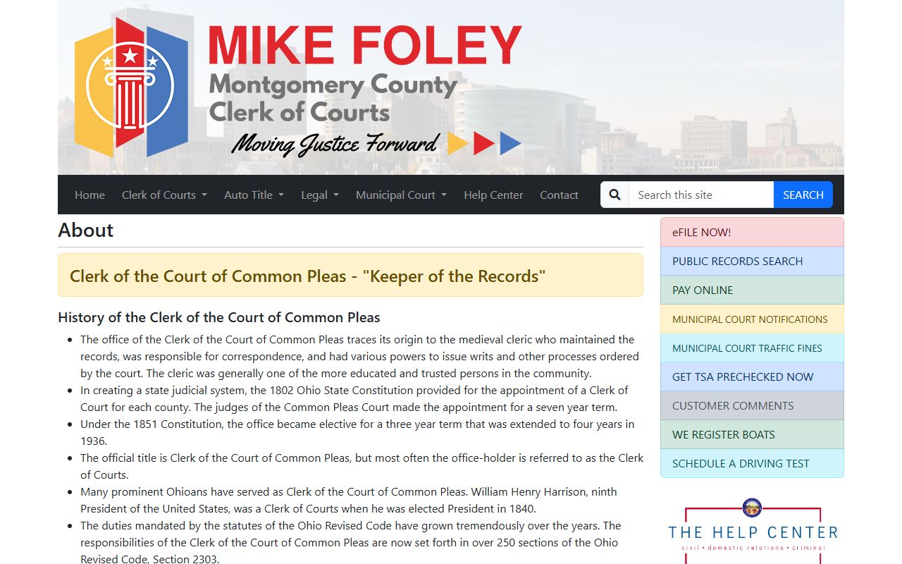 Montgomery County Clerk of Courts about page with office duties