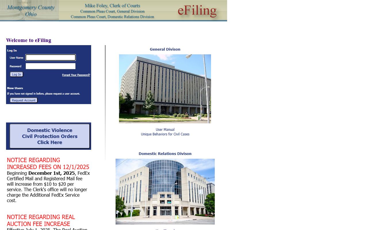 Montgomery County court dockets e-filing portal for civil and criminal cases