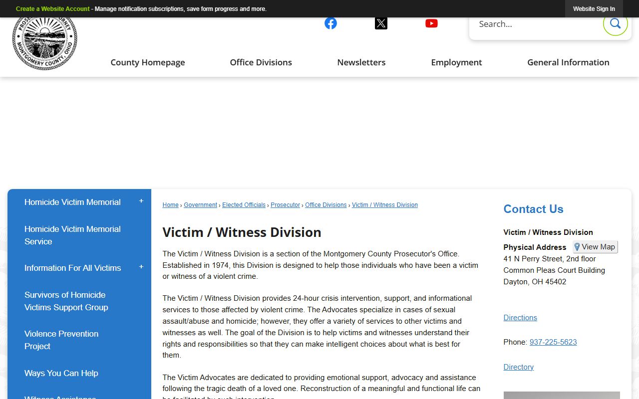 Montgomery County criminal records Prosecutor Victim Witness Division page