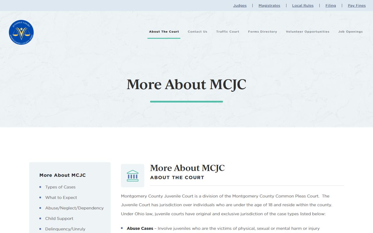 Montgomery County Juvenile Court jurisdiction page for the Common Pleas division