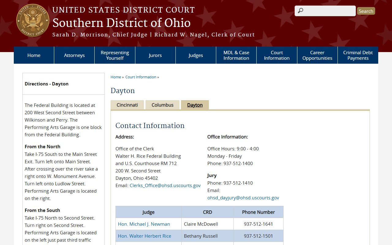 U.S. District Court Southern District of Ohio Dayton location serving Montgomery County