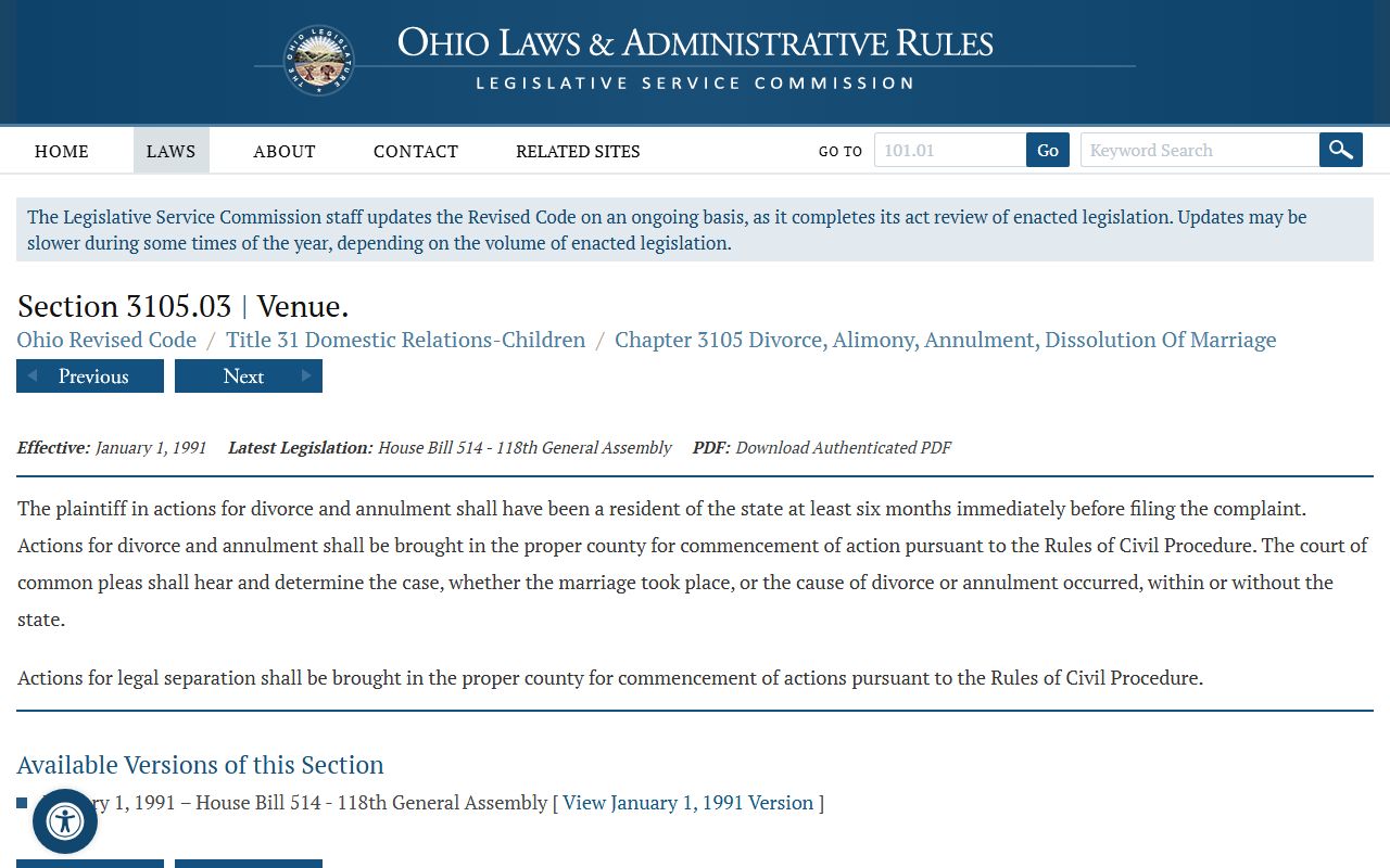Ohio divorce residency statute for Montgomery County divorce records
