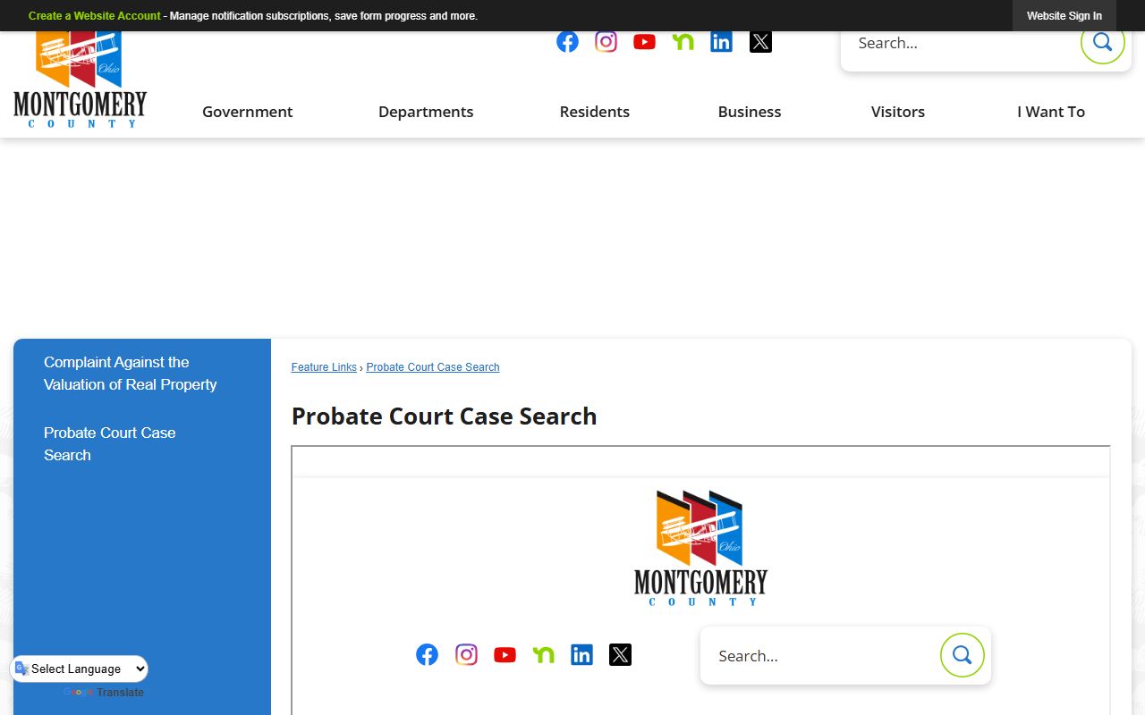 Montgomery County probate records search on the Probate Court Case Search page