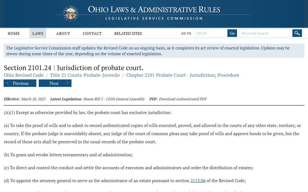 Montgomery County probate records jurisdiction under Ohio Revised Code section 2101.24