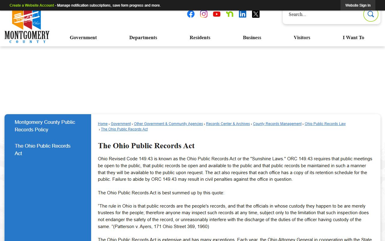 Montgomery County public records guidance on the Ohio Public Records Act page