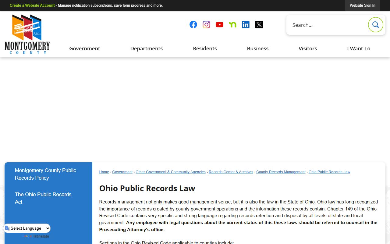 Montgomery County public records law reference page on the county website