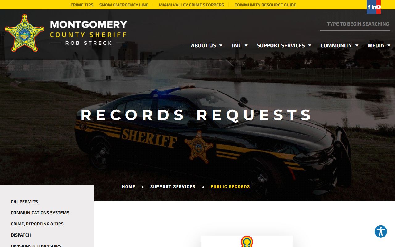 Montgomery County public records request page for the Sheriff's Office