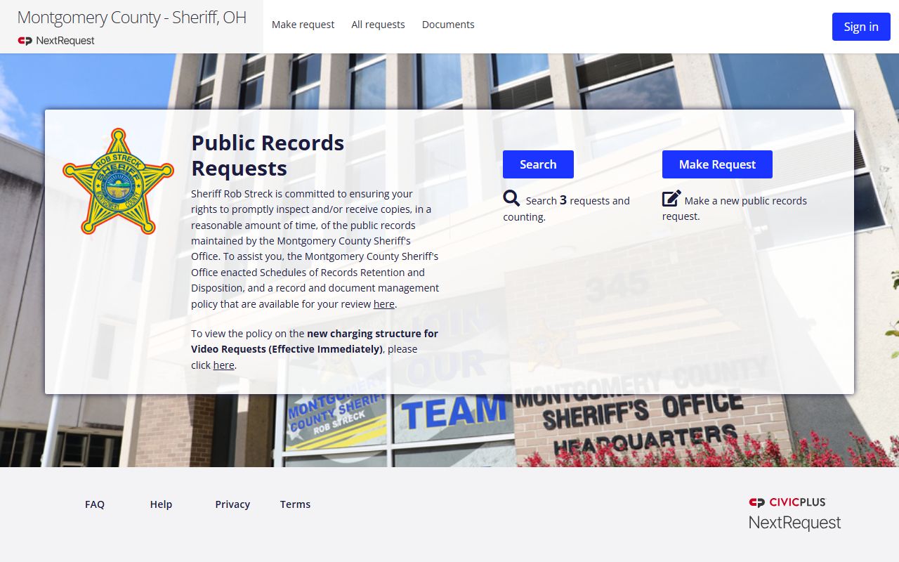 Montgomery County public records NextRequest portal for the Sheriff's Office