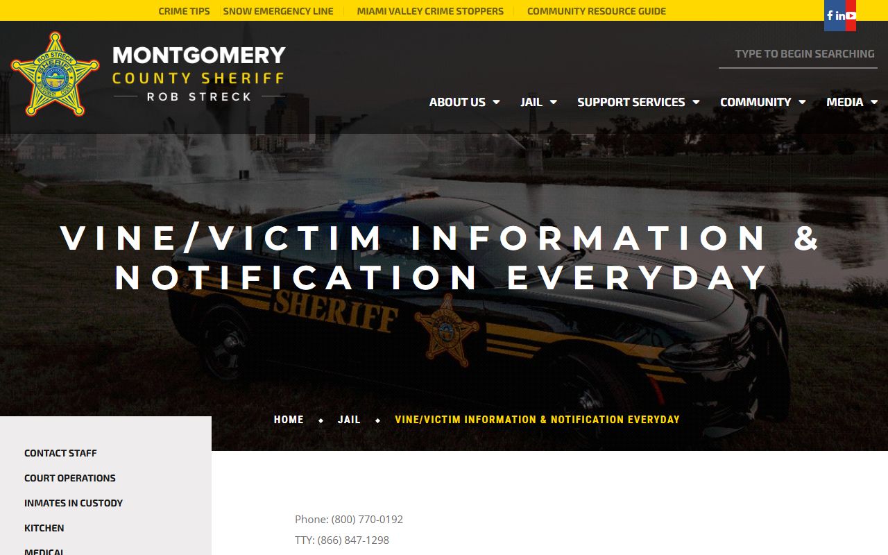 Montgomery County released inmates VINE program page on the Sheriff's website