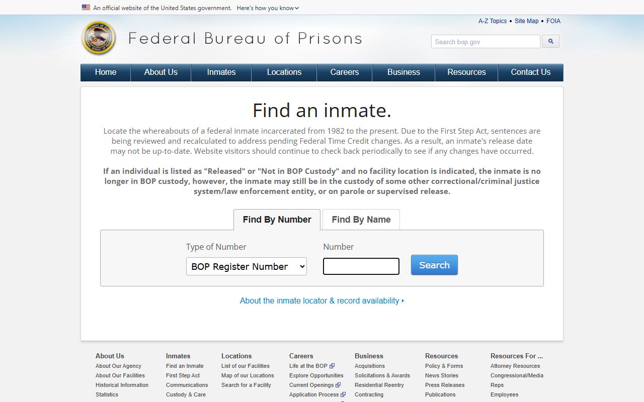 Montgomery County released inmates federal search on the BOP Inmate Locator