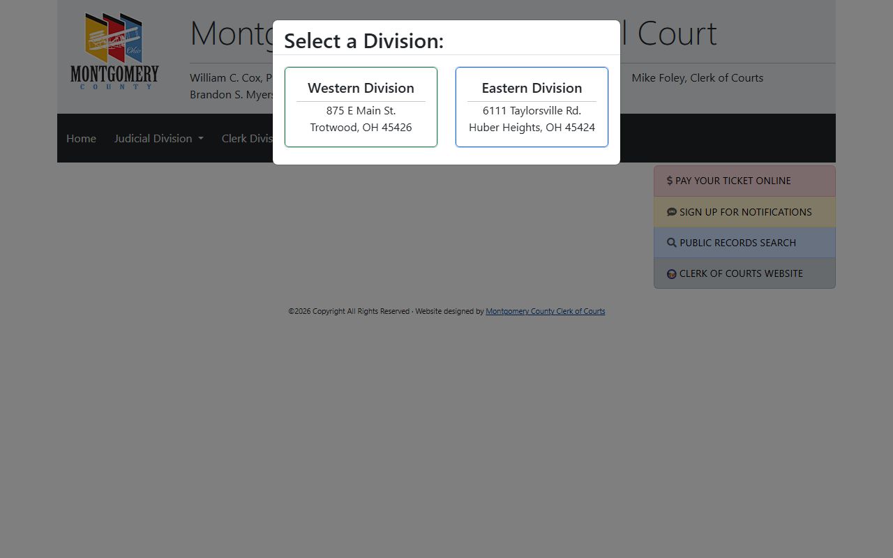 Montgomery County traffic court records on the Municipal Court website