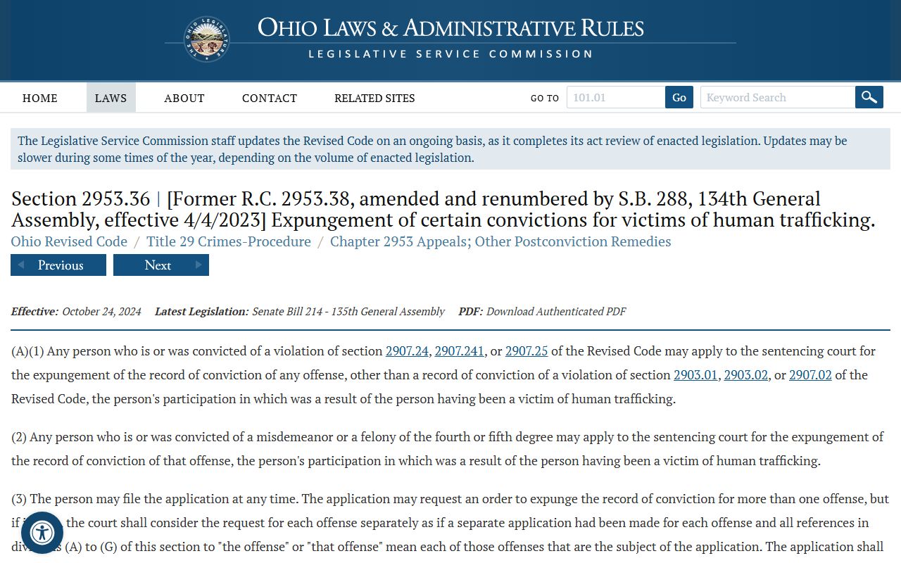 Montgomery County warrant records sealing statute on the Ohio Revised Code site